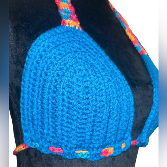 Creaciones Cayana Handmade Crochet Bikini Halter Top Size S Blue - Picture 3 of 7